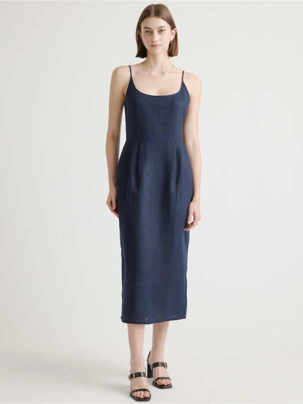 Quince 100% European Linen Scoop Neck Midi Dress Large